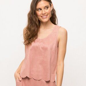 MYSTREE Blush Scalloped Edge Suede-Feel Tank Top